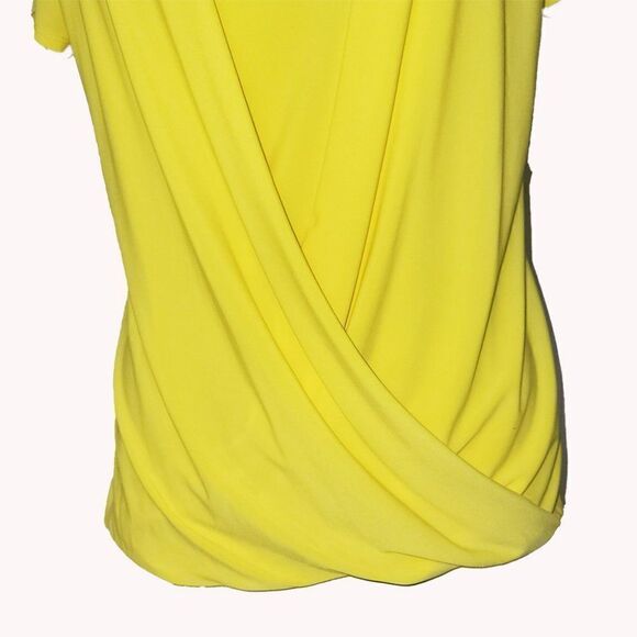 Draped wrap style yellow top with gold metal accent - Picture 4 of 4